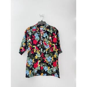 Reyn Spooner Hawaiian shirt vibrant floral and toucan bird pattern size Large